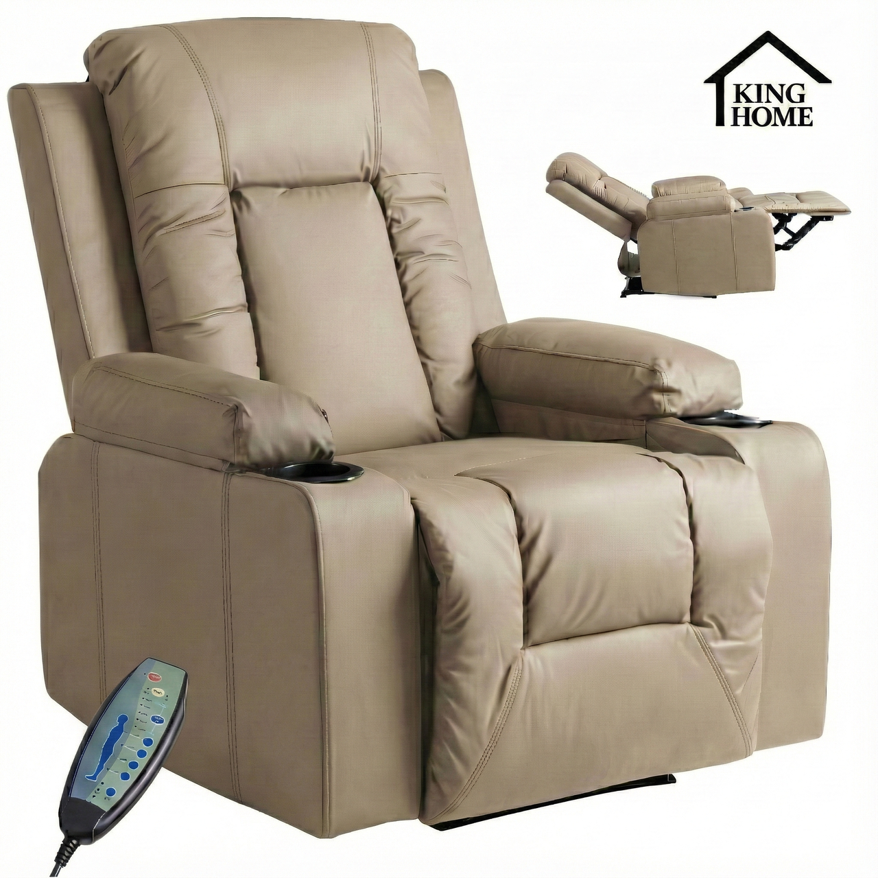 Крісло-реклайнер Prime Seat Beige із масажем, розкладне, з підніжкою до 125 кг