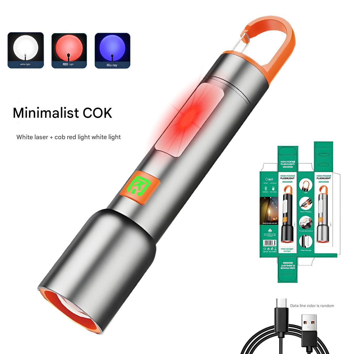 Ліхтар BL-636-3TG + COB, акумулятор 26800 Li-Ion, USB-C зарядка, zoom, біле/червоне/синє світло, Power Bank