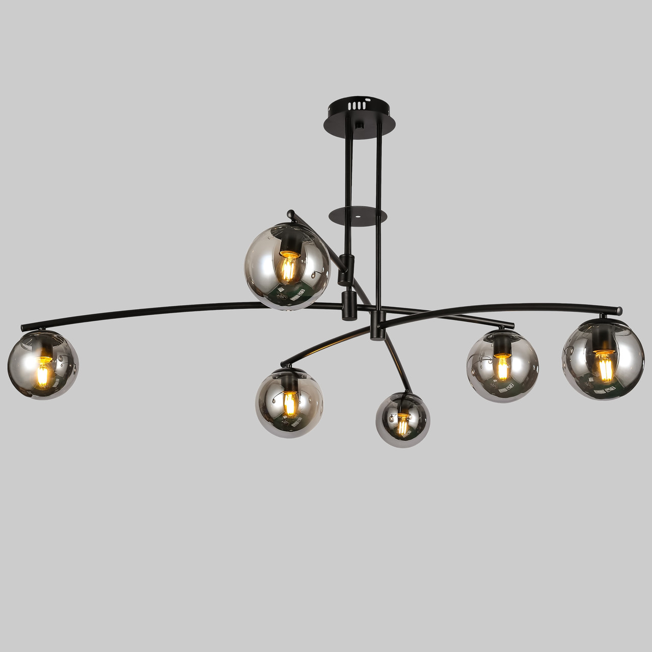Чорна сучасна люстра на 6 графітових плафони (52-9827-6 BK+BK)