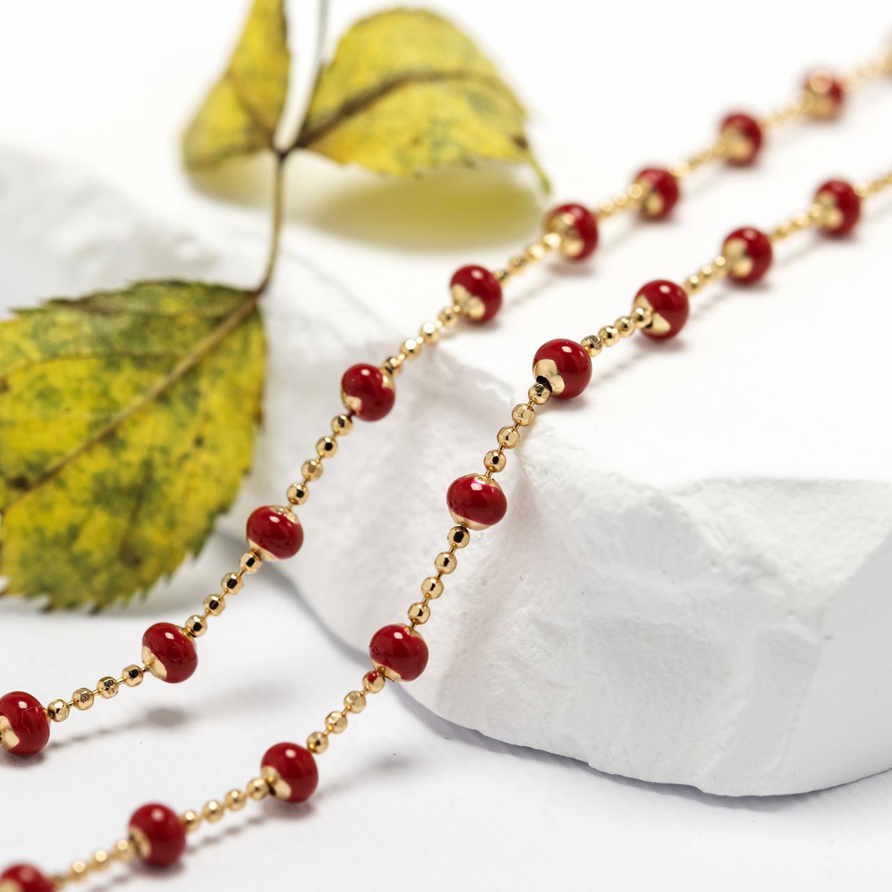 Кольє Агата 57212 ширина 3.1 мм червона емаль позолота 18К довжина 45, фото 1