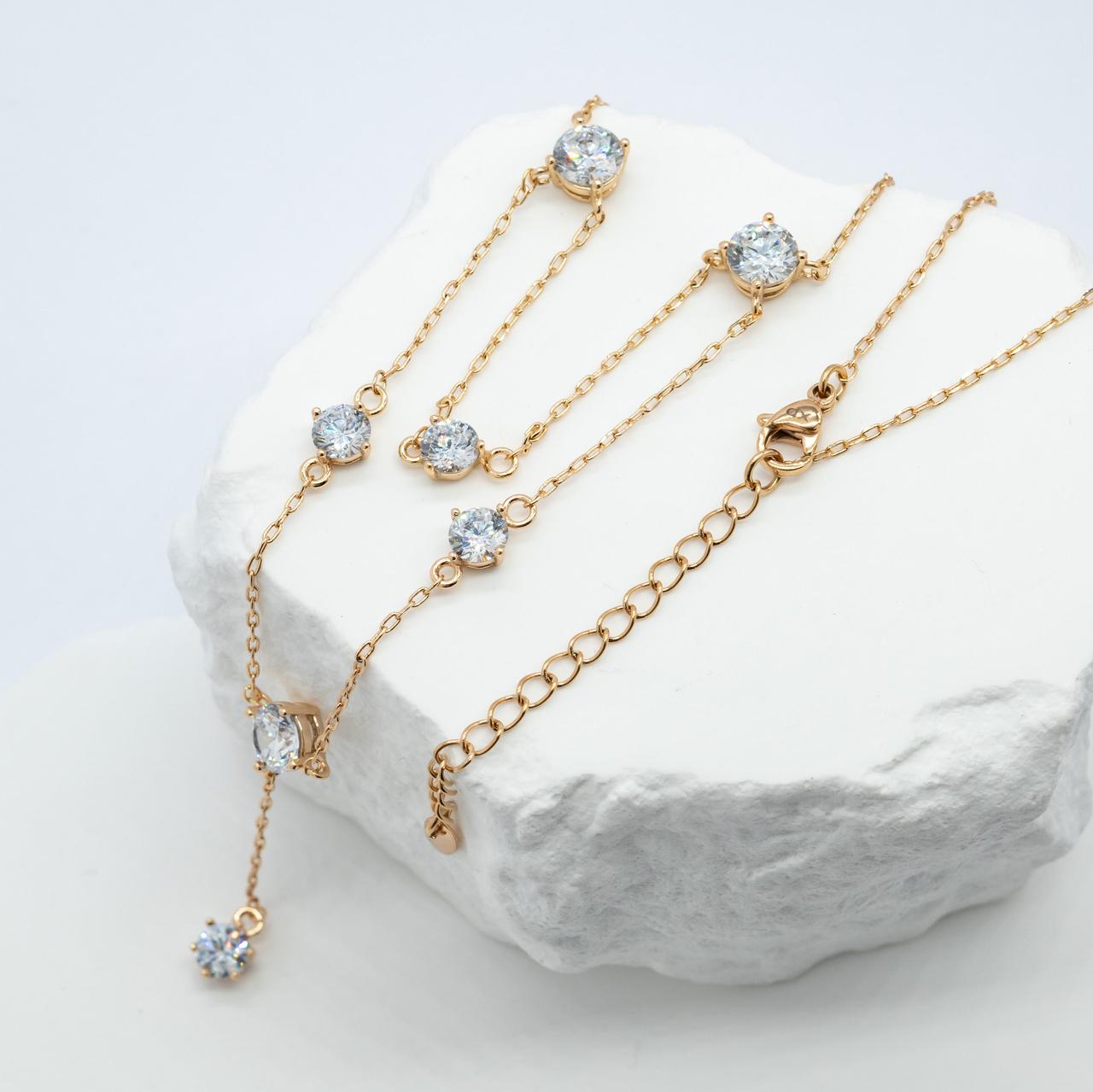 Кольє Міледі 57287 ширина 1.2 мм білі фіаніти позолота 18К довжина 40+6, фото 1