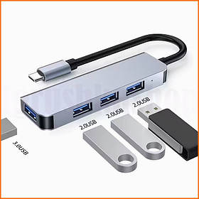 Хаб USB 3.1 Type-C на 4 порти USB 3.0 2.0 металевий корпус підтримка BC1.2 для заряджання пристроїв