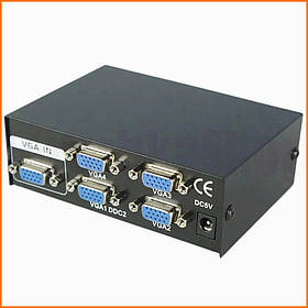 Комутатор VGA на 4 монітори спліттер відеосигналу 200 МГц до 30 метрів максимальна роздільна здатність 1920x1440 пікс