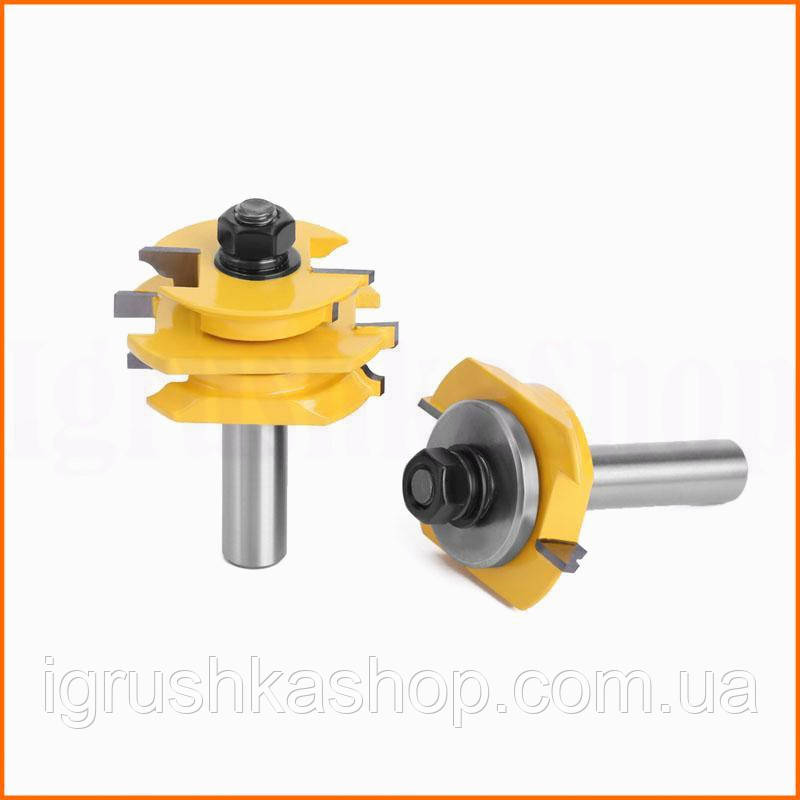 Набір фрез пазо-шипових 2 шт для фрезера сталь хвостовик 6.35 мм для шпунтованих дощок та меблевих щитів, фото 1
