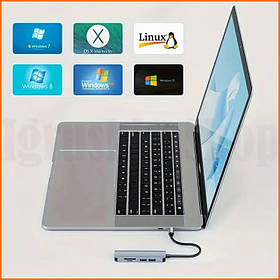 USB хаб Type-C з 2 USB 3.0 HDMI кардрідером PD металевий корпус для ноутбуків та планшетів