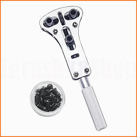 Універсальний інструмент для відкриття кришок годинника з різьбленням до 34 мм з 18 змінними наконечниками зі сталі