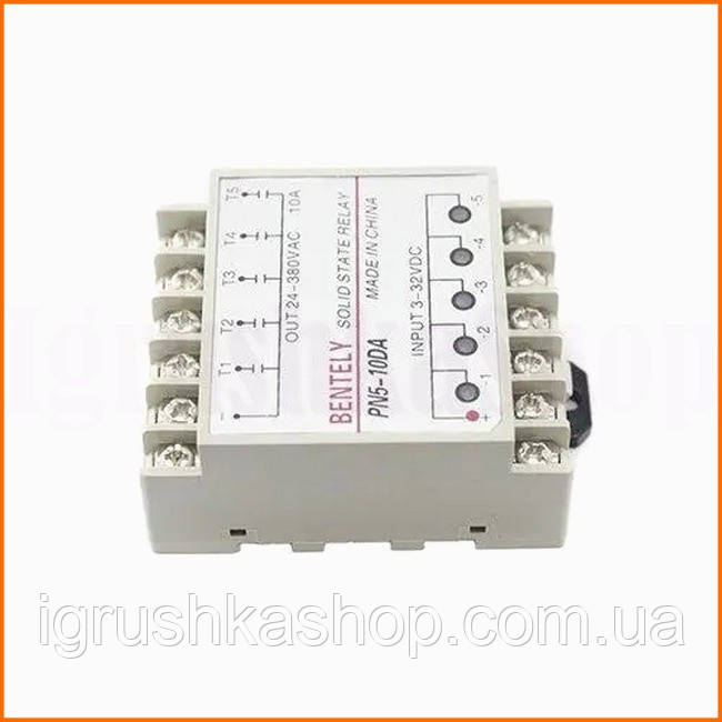Твердотельне реле для керування нагрівальними елементами 10А DC-AC 5 каналів для автоматизації процесів, фото 1