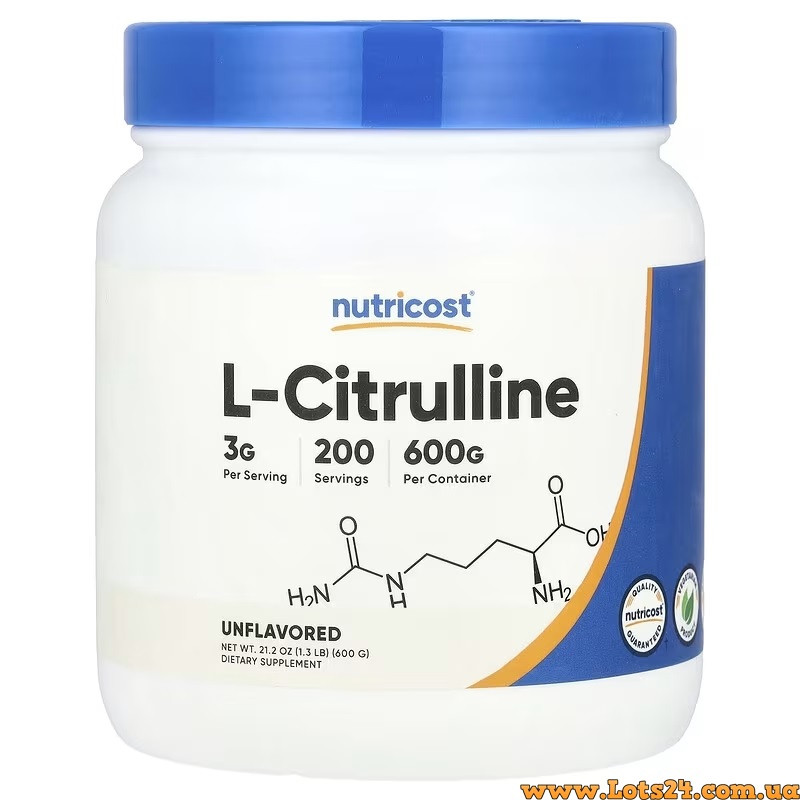 Цитрулін для спортсменів оксид азоту для пампінгу потенції цитрулін малат Nutricost L-Citrulline, фото 1