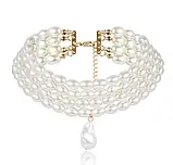 Чокер перловий, кольє намисто Fashion Jewerly багатошарові штучні перли ошатне намисто в стилі old money, білий колір, фото 3