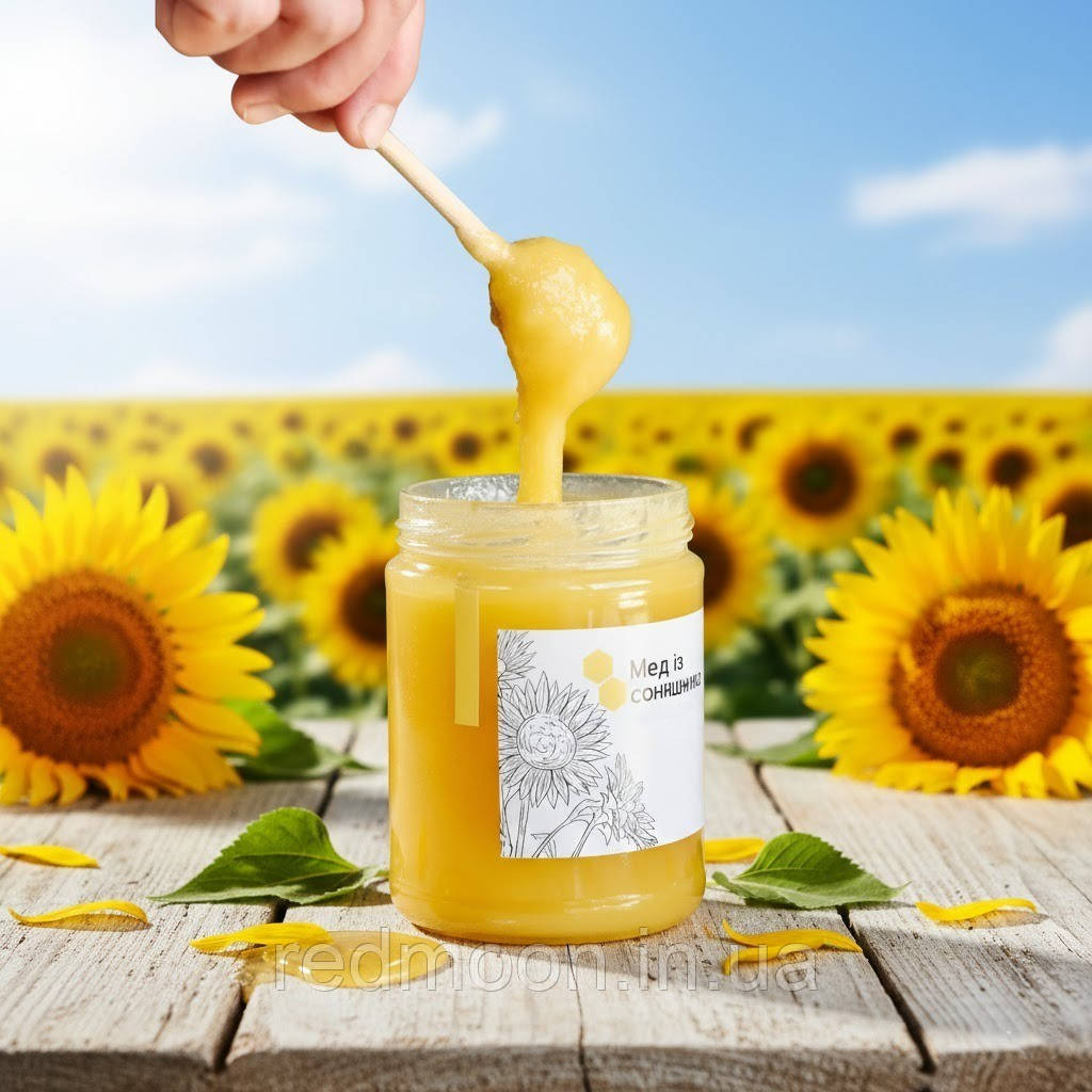 Мед соняшниковий 2025 року, 700 г - 550 мл / Соняшниковий мед / Мед соняшнику, фото 1