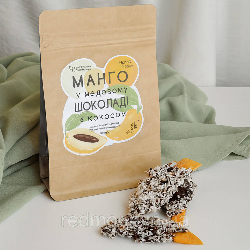 Манго в шоколаді з медом і кокосом, 500 г / В'ялене манго в медовому шоколаді / Сушене манго в шоколаді з медом, фото 1