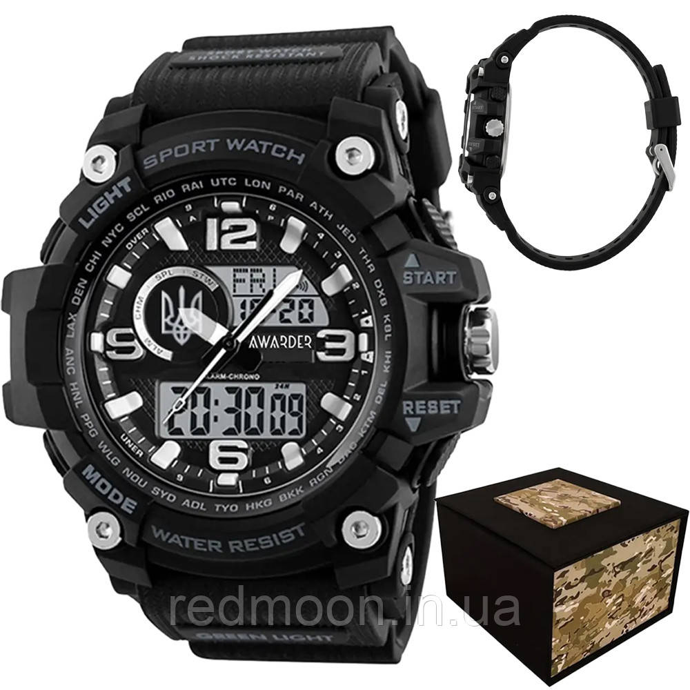 Наручний годинник, до 30м, 52х52мм, Awarder 012BKUASI Тризуб срібло / Годинник наручний / Спортивний чоловічий годинник, фото 1
