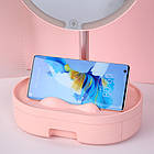 Косметичне дзеркало з LED-підсвіткою, від USB, Рожеве/Настільне дзеркало для макіяжу/ Сенсорне дзеркало, фото 4