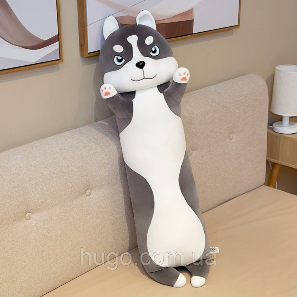 М'яка іграшка Хаскі 50 см, Сіра / Іграшка обіймашка / Іграшка подушка / Плюшева іграшка Хаскі, фото 1