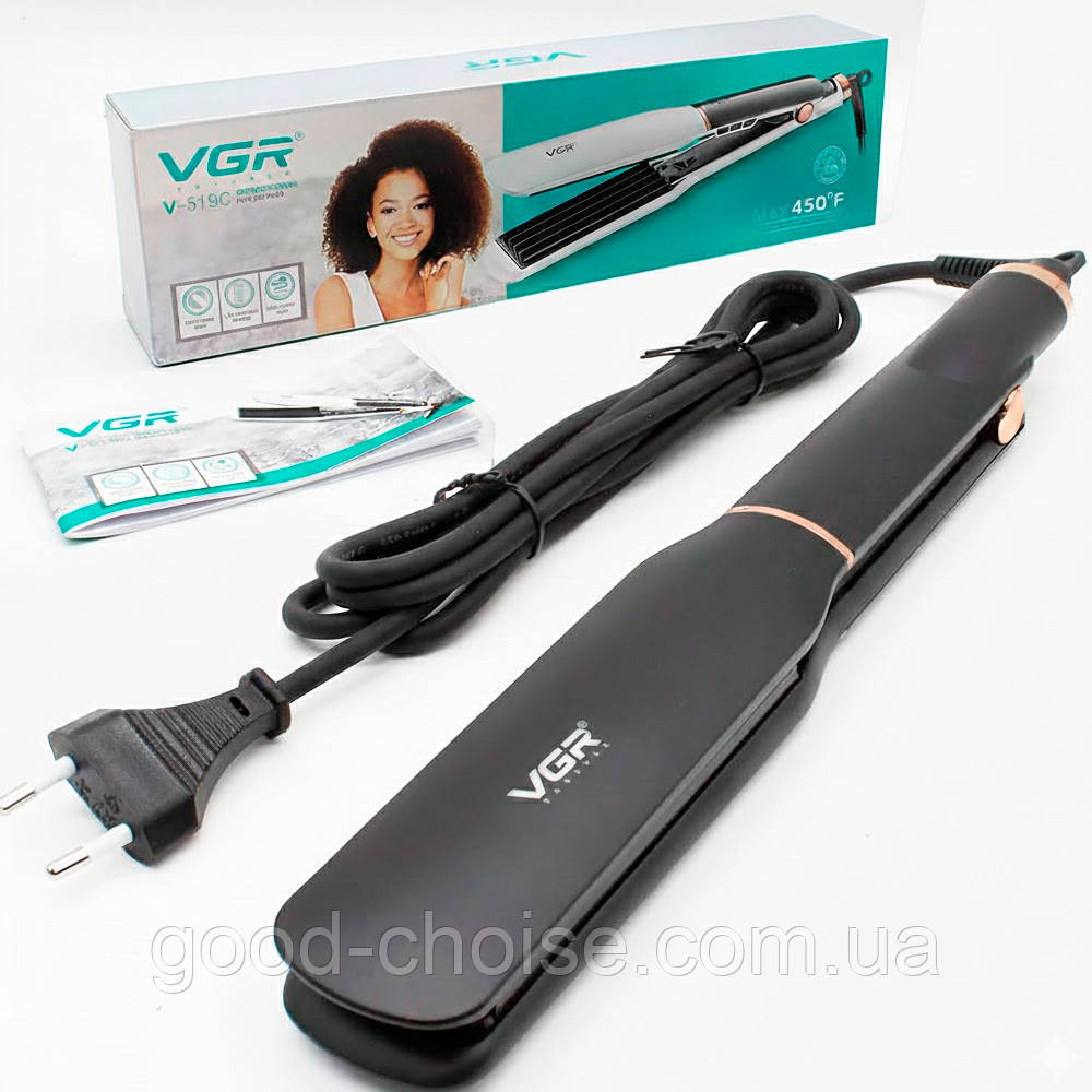 Гофре для волосся з LED-дисплеєм від мережі 70 Вт VGR V-519C / Щипці гофре для прикореневого об'єму / Плойка гофре, фото 1