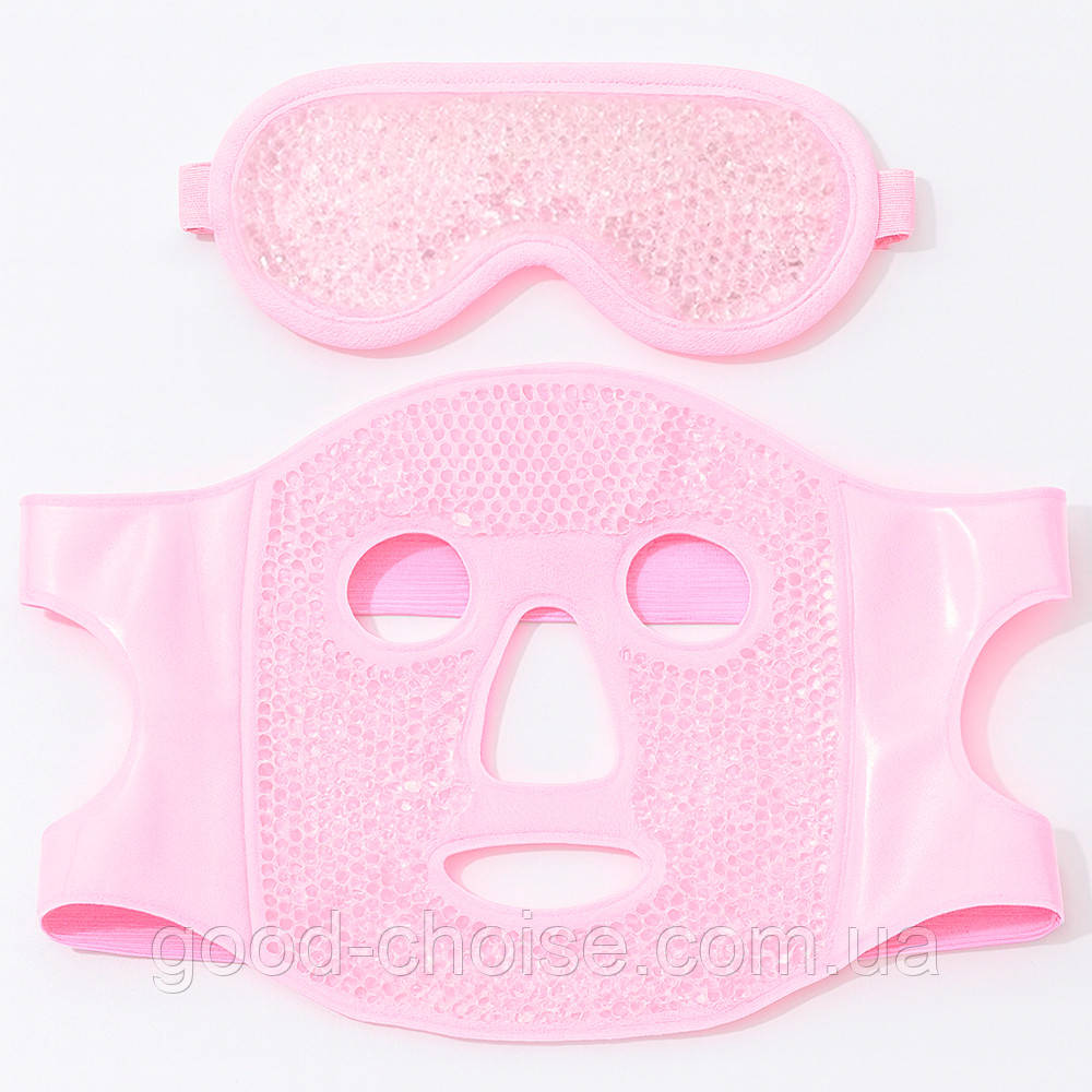 Гелева маска для обличчя та очей набір 2 шт, Рожевий / Охолоджуюча маска гелева / Косметична маска багаторазова, фото 1