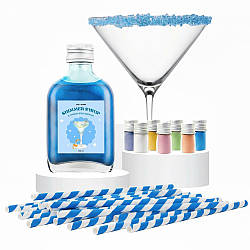Набір сироп із шиммером, 7 шиммерів, цукор, паперові трубочки, Блю кюрасао / Харчовий шиммер / Шиммер до напоїв
