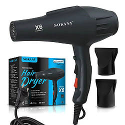 Фен для волосся, від мережі, 2200Вт + 2 насадки, SOKANY Х6 / Потужний фен для сушки волосся / Фен для укладки волосся