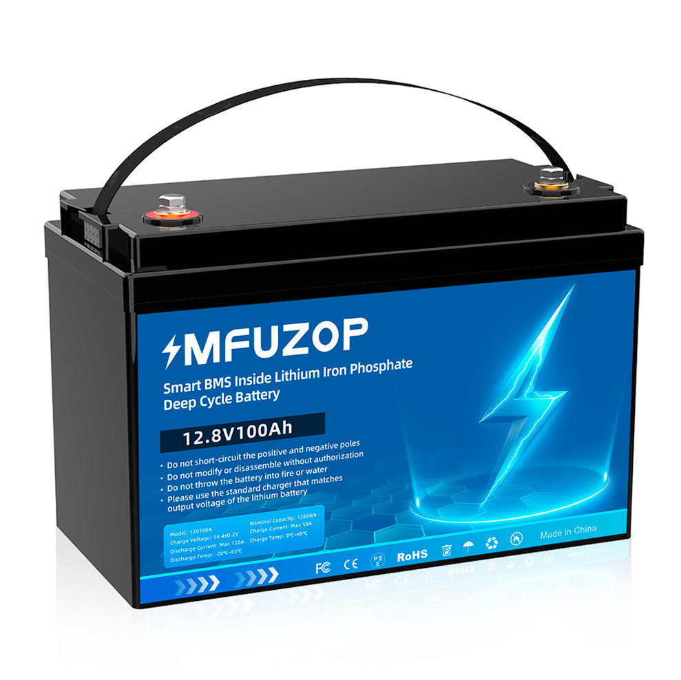 Акумулятор LiFePO4 MFUZOP-04 12,8V 100Ah з BMS, літій-залізо-фосфатна батарея для ДБЖ, RV, сонячних систем, струм розряду 100A, фото 1