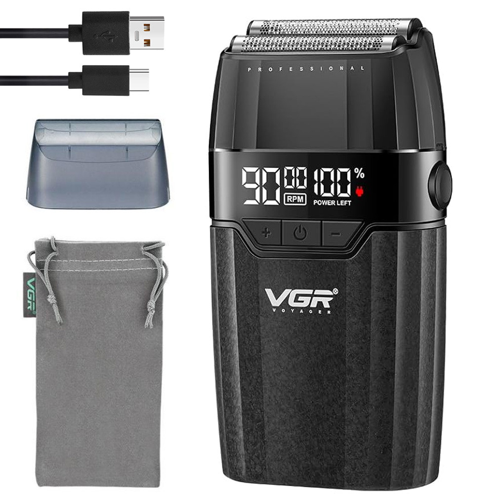 Електробритва шейвер, подвійне лезо, LED дисплей, від USB VGR V-640S / Чоловіча електробритва акумуляторна / Бритва електрична, фото 1