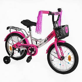 Дитячий двухколісний велосипед 18" дюймів CORSO MAXIS CL-18498 кошик прикраси ручне гальмо дзвіночок додаткові колеса