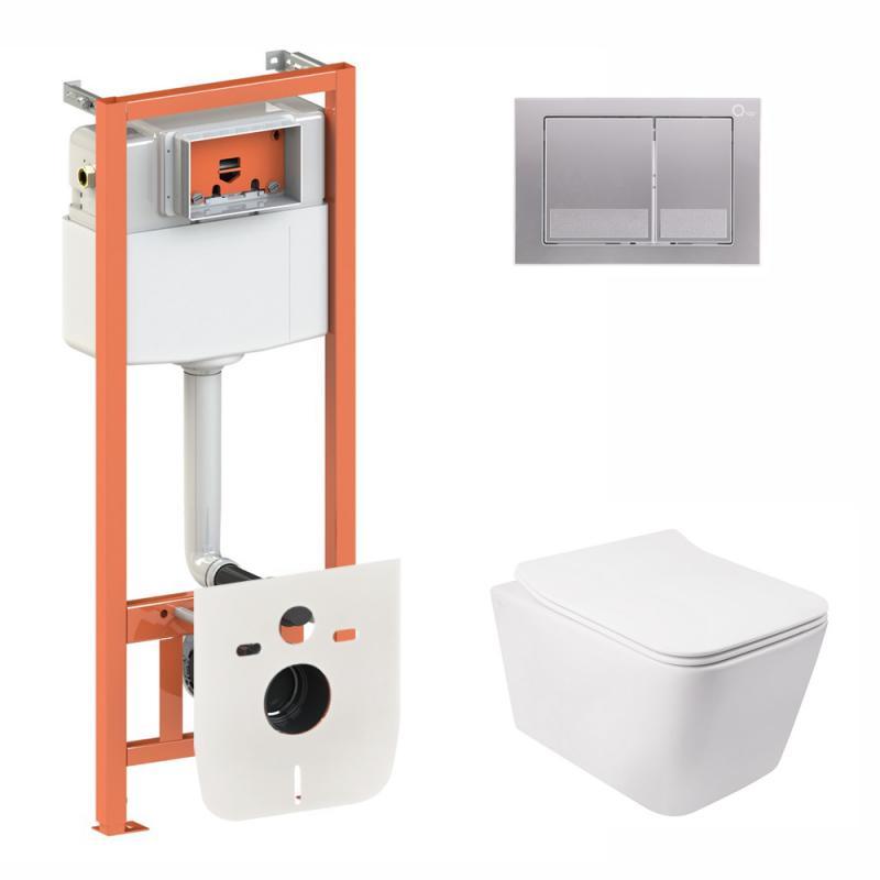 Готове рішення Qtap для ванної кімнати: підвісний унітаз Crow Rimless 520х360х290 + комплект інсталяції Nest 4 в 1 (квадратна