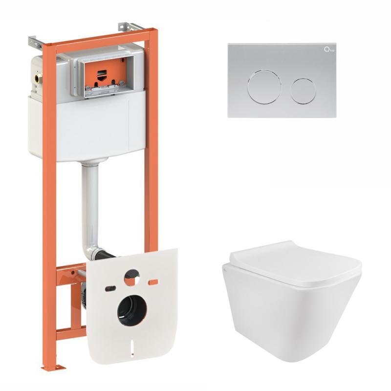 Готове рішення Qtap для ванної кімнати: підвісний унітаз Tern Rimless 490x340x350 + комплект інсталяції Nest 4 в 1 (кругла клавіша