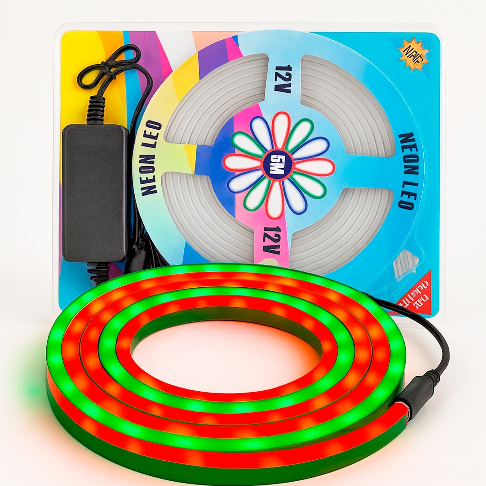 Неонова стрічка світлодіодна 5 м, LED NEON, 12V-220V, Різнокольоровий / RGB стрічка / Світлодіодне RGB підсвічування силіконове, фото 1