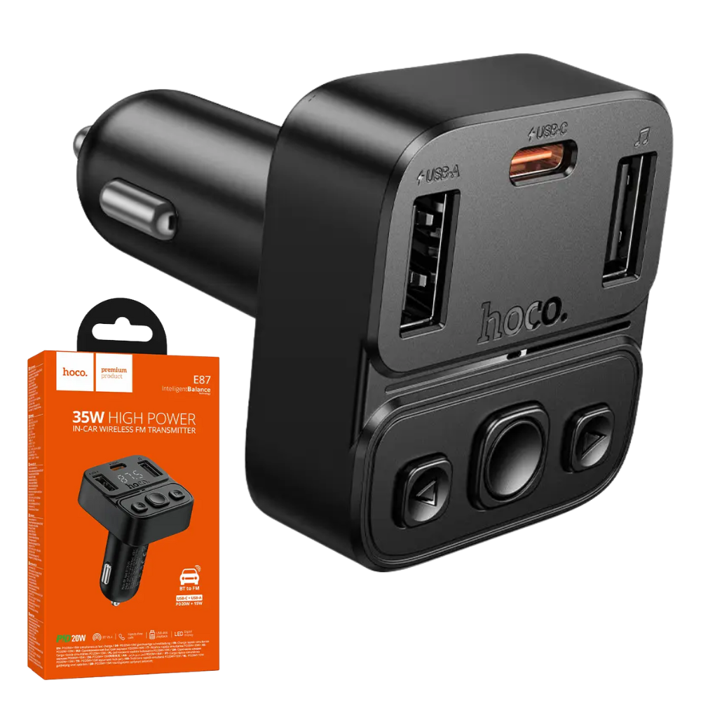 Автомобільний FM-трансмітер 35 Вт, USB, Type-C, Hoco E87 / Автомобільний модулятор / ФМ модулятор в авто, фото 1