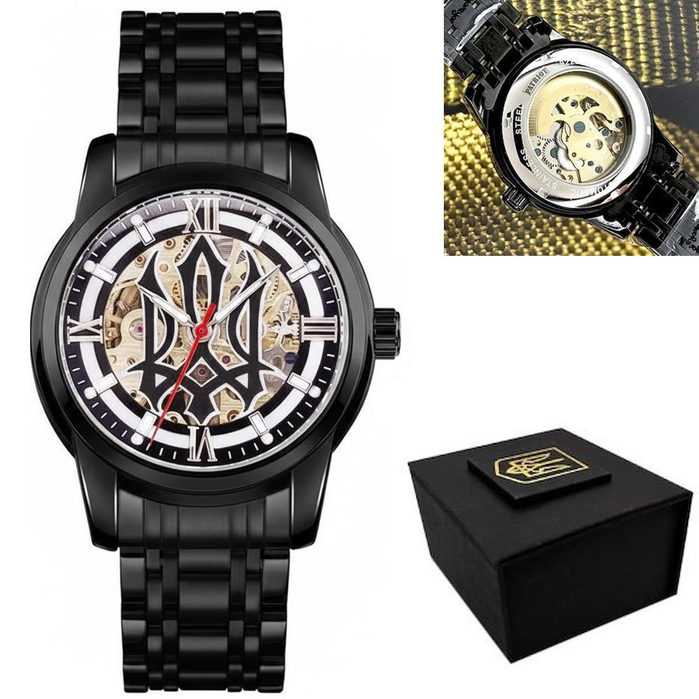 Наручний годинник, механічний, 41х41мм, водозахист до 30м, Awarder 025 Sharp All Black / Чоловічий годинник водонепроникний, фото 1