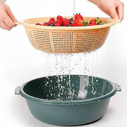 Миска з друшляком для миття продуктів 38,5 см / Кухонне сито для овочів та фруктів / Таз з друшляком для кухні