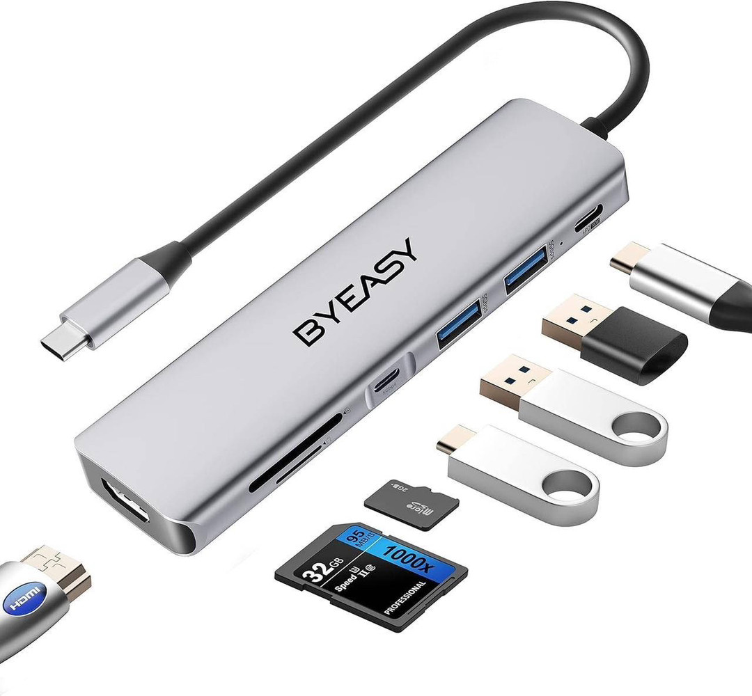 Концентратор BYEASY USB-C 7 в 1 з HDMI 4K, USB 3.0, SD/TF, Power Delivery 100 Вт, фото 1