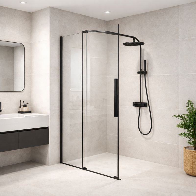 Душова перегородка Insana Santa Black 190x120 см чорна розсувна прозоре скло