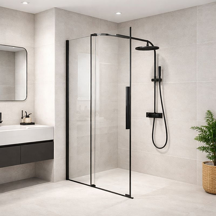 Душова перегородка Insana Santa Black 190x120 см чорна розсувна прозоре скло, фото 1