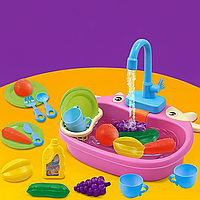 Дитяча мийка кран із водою, набір посуду, кухня автоматичне подавання води, посуд, на батарейках