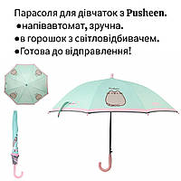 Парасоля дитяча для дівчаток прозора рожева напівавтомат з світловідбивачем Пушин Pusheen  YES