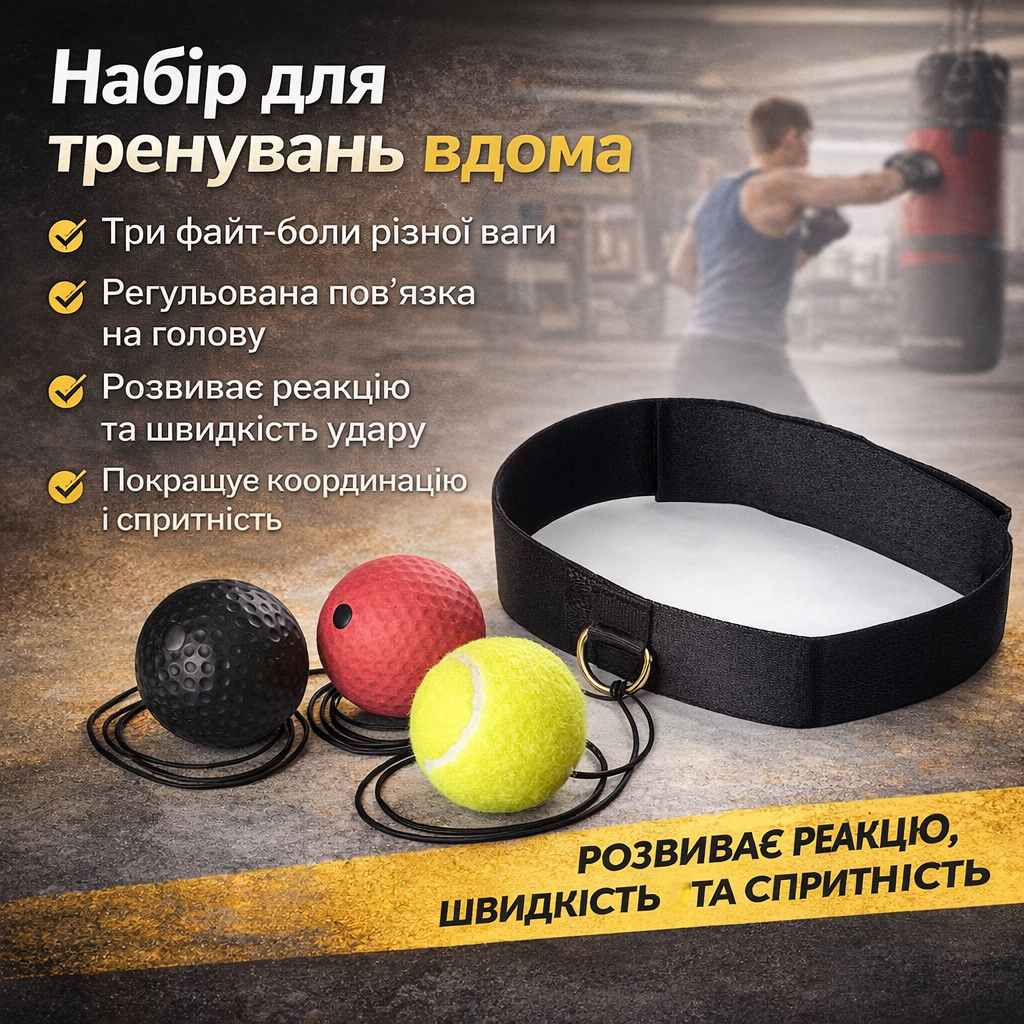 Тренажер для боксу боксерський м'яч з пов'язкою на голову для поліпшення координації та реакції, фото 1