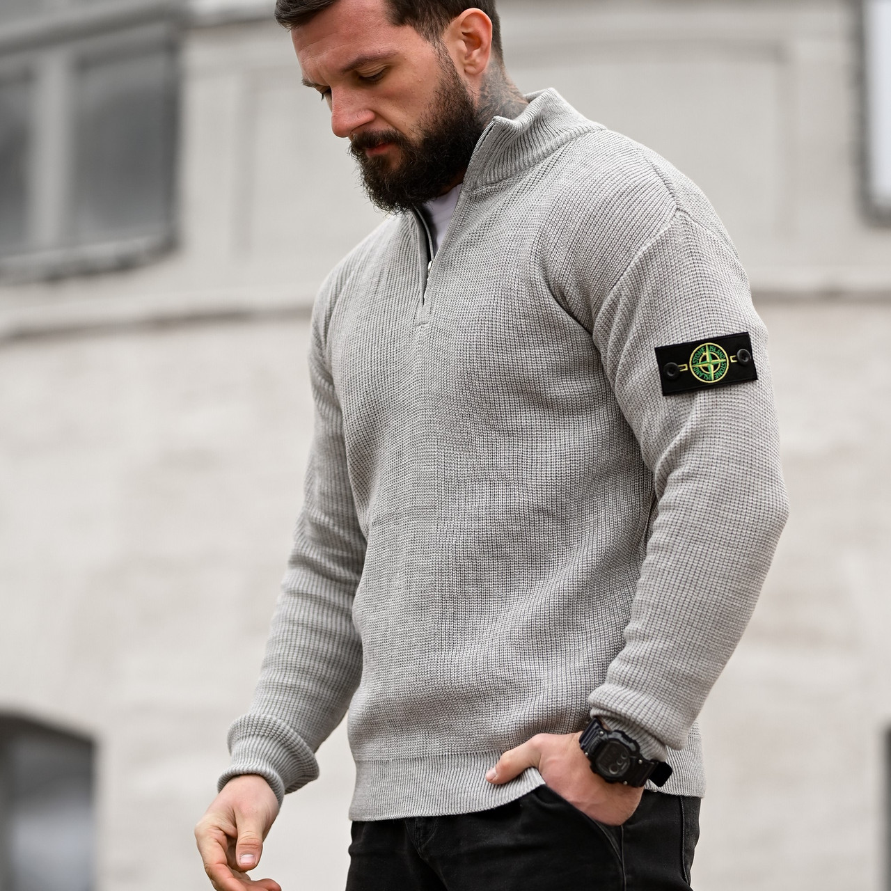 Чоловічий светр Stone Island гольф Стон Айленд сірий чоловіча кофта, водолазка, фото 1