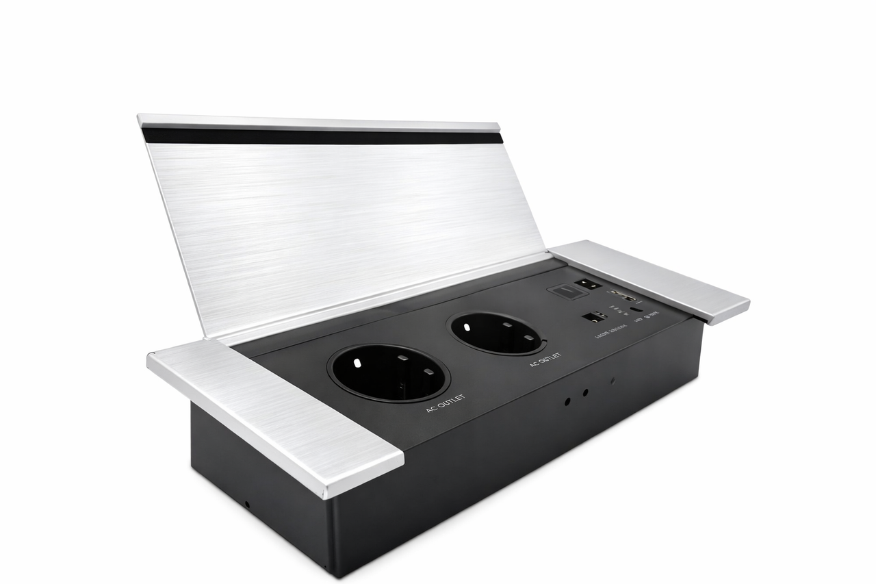 Розетка подвійна, USB зарядка, 2EU, алюміній, сріблястий, фото 1