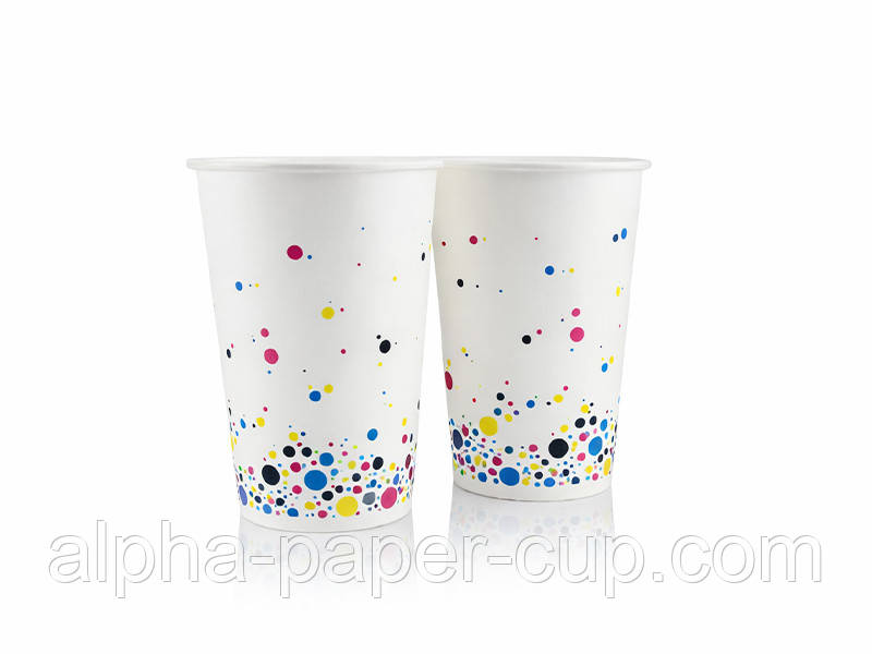 Стакан кольоровий 340 мл картон "Кольорові бульбашки" d80, 50 шт/уп, 2100 шт/ящ., фото 1