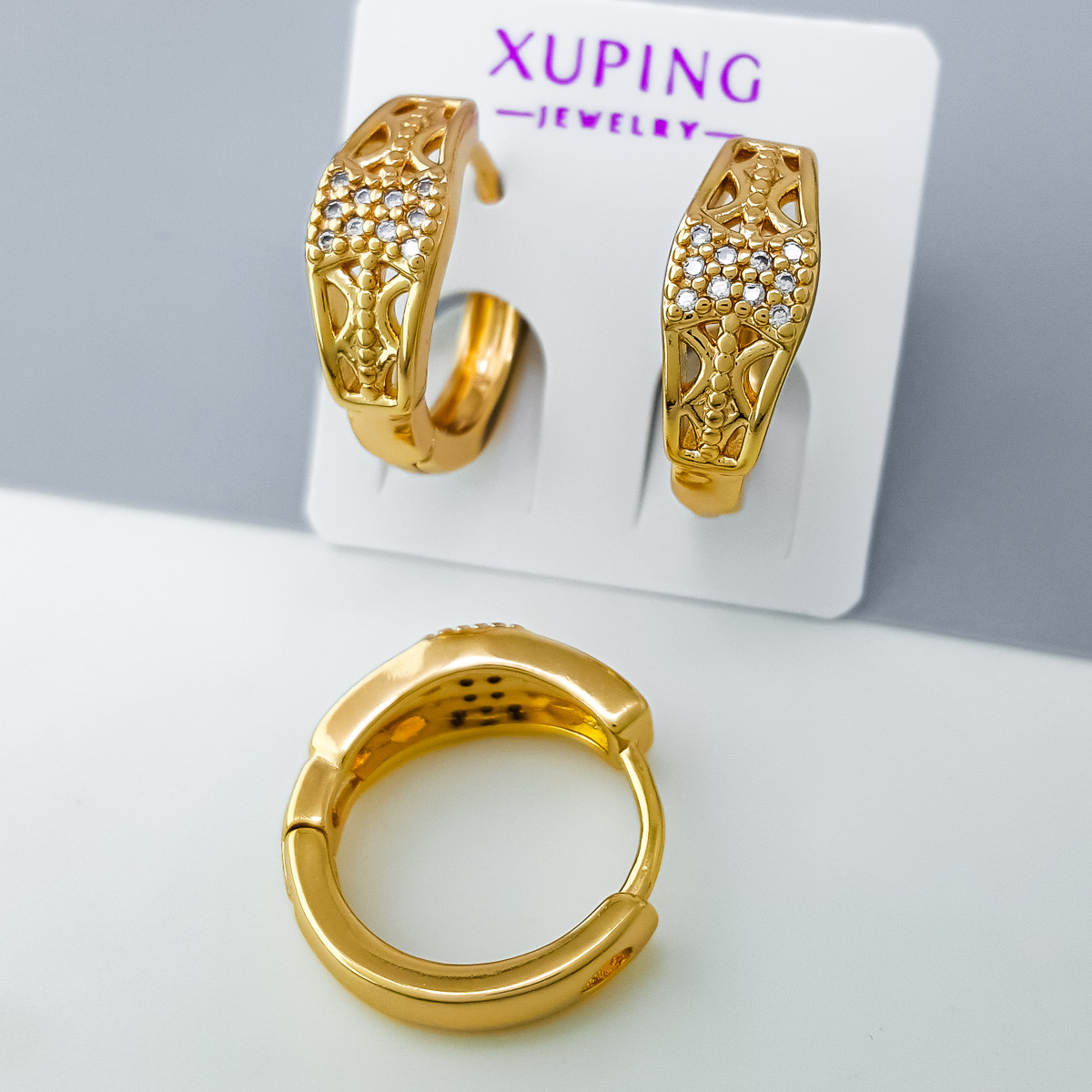 Сережки Ажурні з розсипом камінців, медичне золото Xuping 18К, фото 1