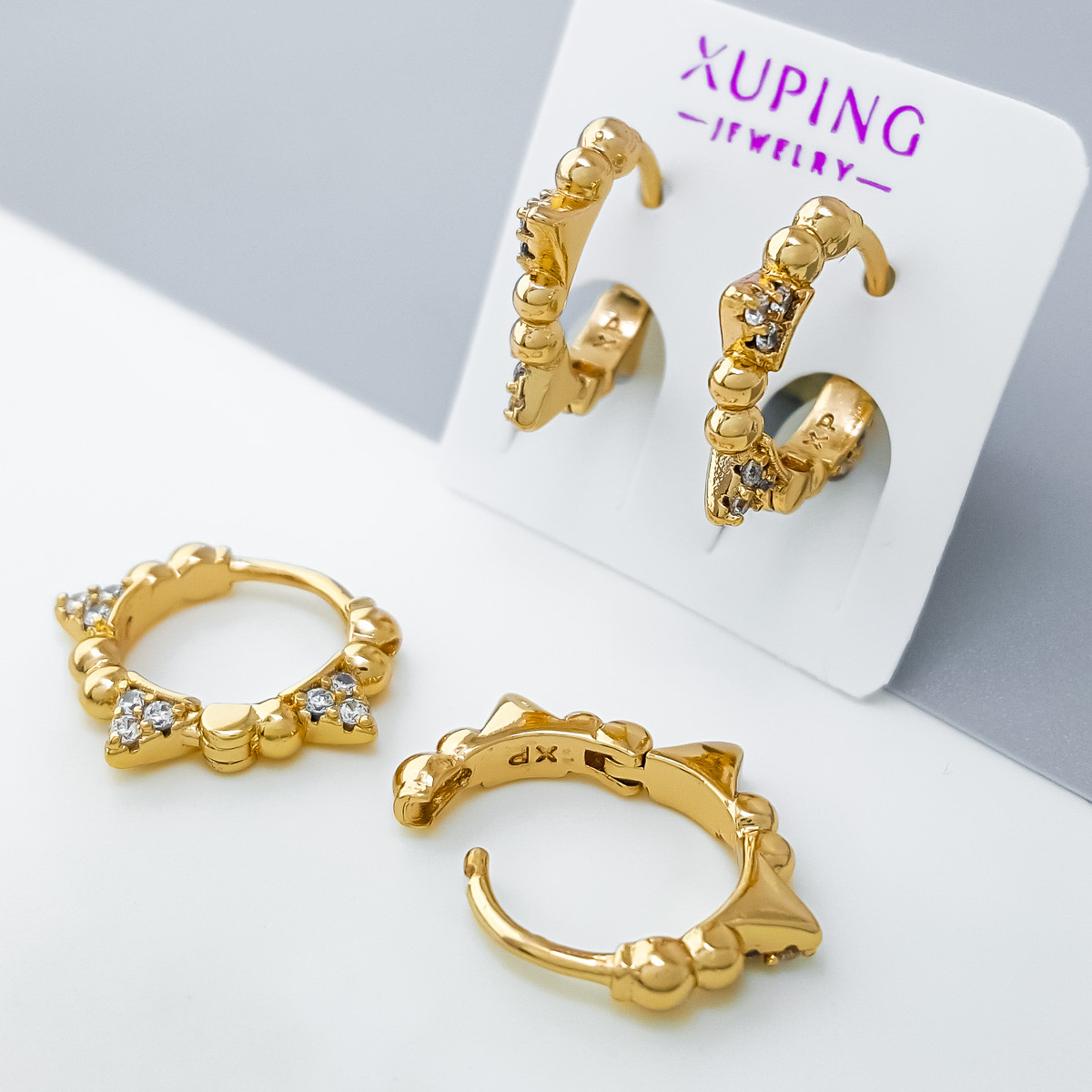 Сережки Корона з розсипом камінців, медичне золото Xuping 18К, фото 1