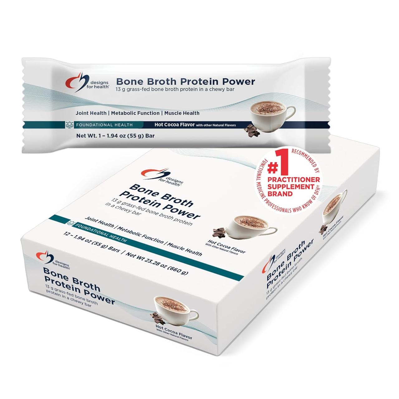 Designs for Health Bone Broth Protein Power / Протеїновий батончик + білок кісткового бульйону 55 г * 12 шт.