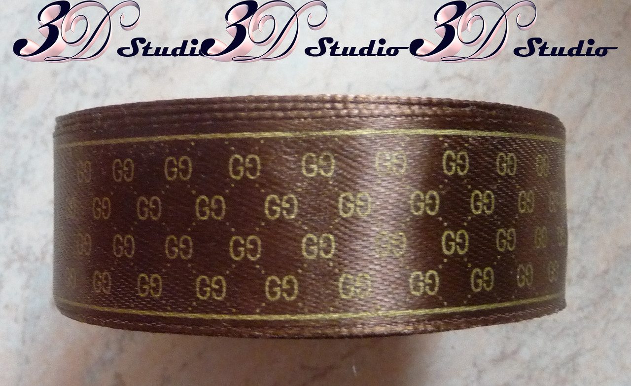 Стрічка атласна з малюнком 2,5 см № BULGARI 32, фото 1