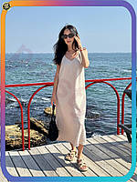 FS Сарафан Sandy песочный Flex Set длинный на завязках для женщин летнее макси платье стильное SET18-F