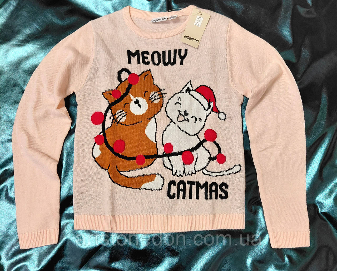 Дитячий новорічний светр Pepperts «Meowy Catmas», з LED-підсвіткою (8–10 років), фото 1