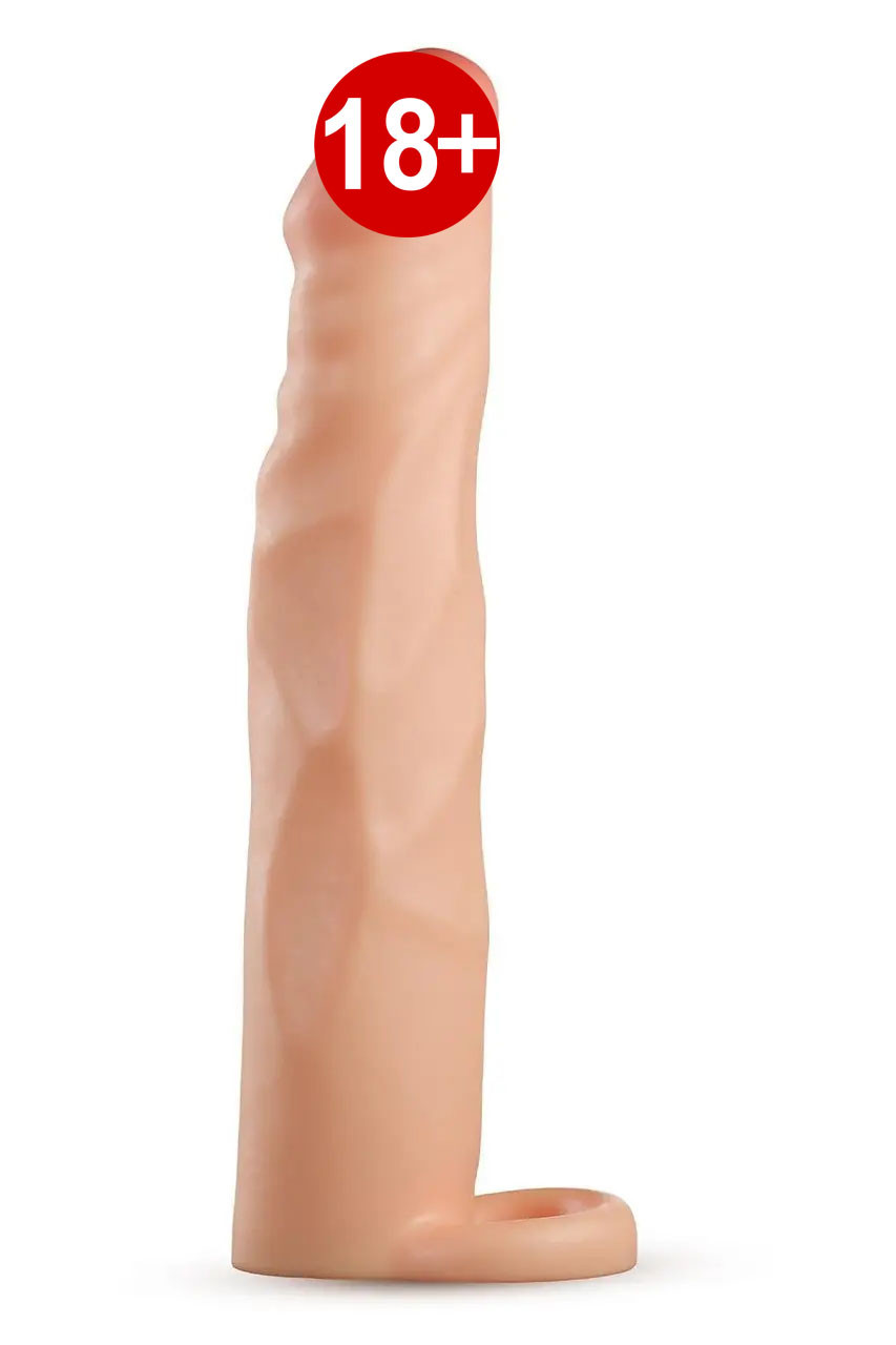 Насадка на пеніс реалістична Blush Performance Plus з кільцем для мошонки, бежева