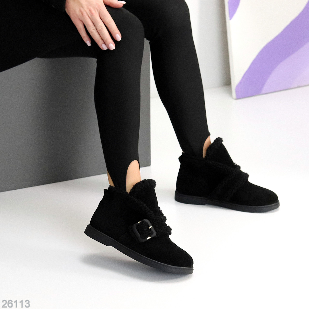 Зручні дизайнерські чорні автоледі натуральна замша, фото 1