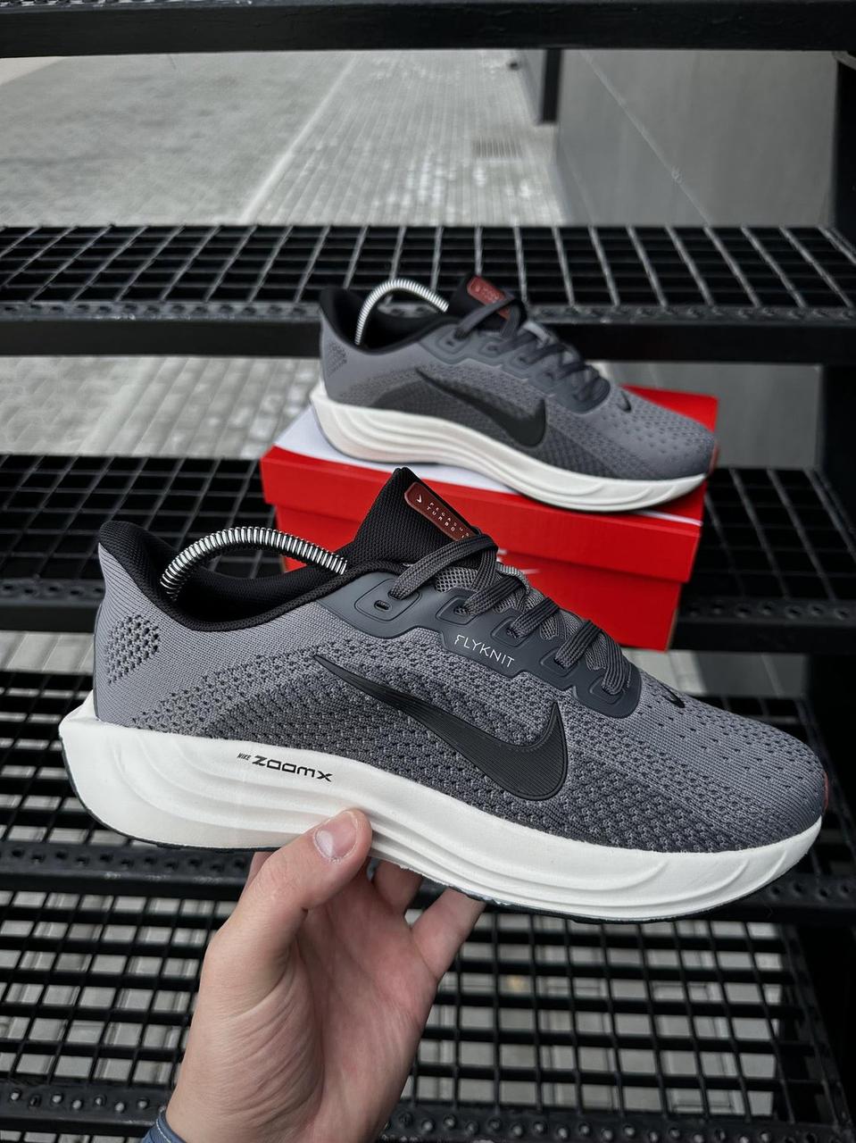 Чоловічі кросівки Nike ZOOMx Pegasus Flyknit сірі, літні бігові кроси Найк Пегасус з сіткою, фото 1