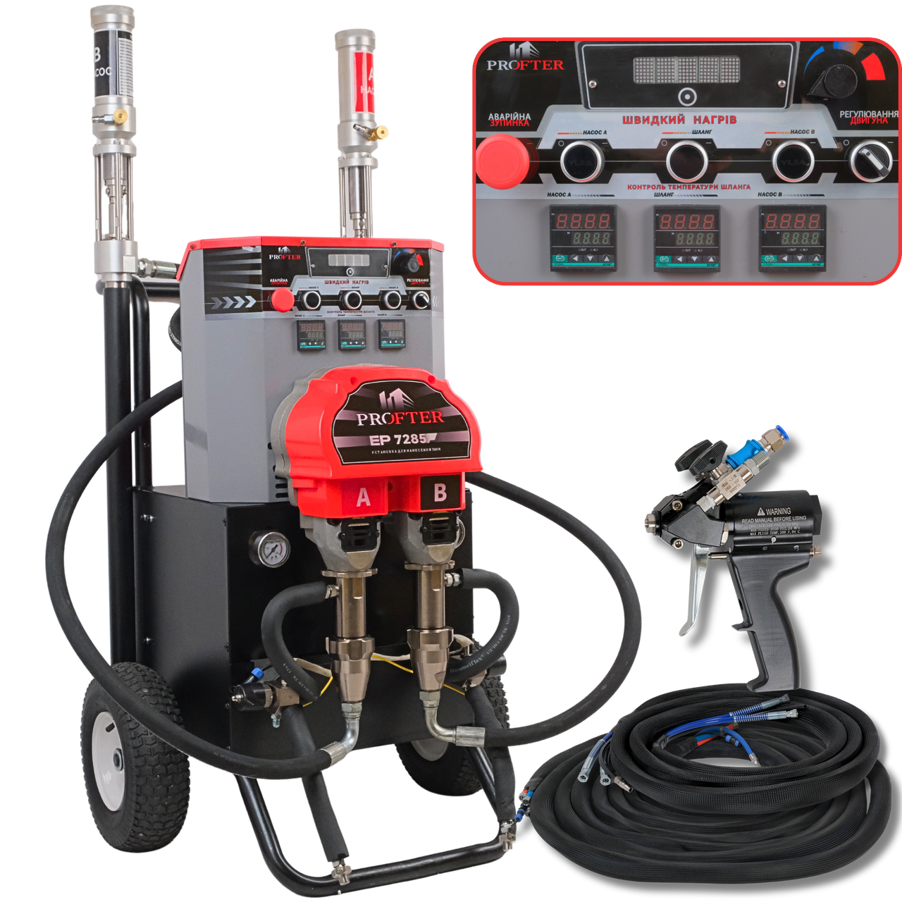Установка для нанесення пінополіуретану та полісечовини Profter EP-7285F (14 кВт 230 бар 12 кг/хв), фото 1